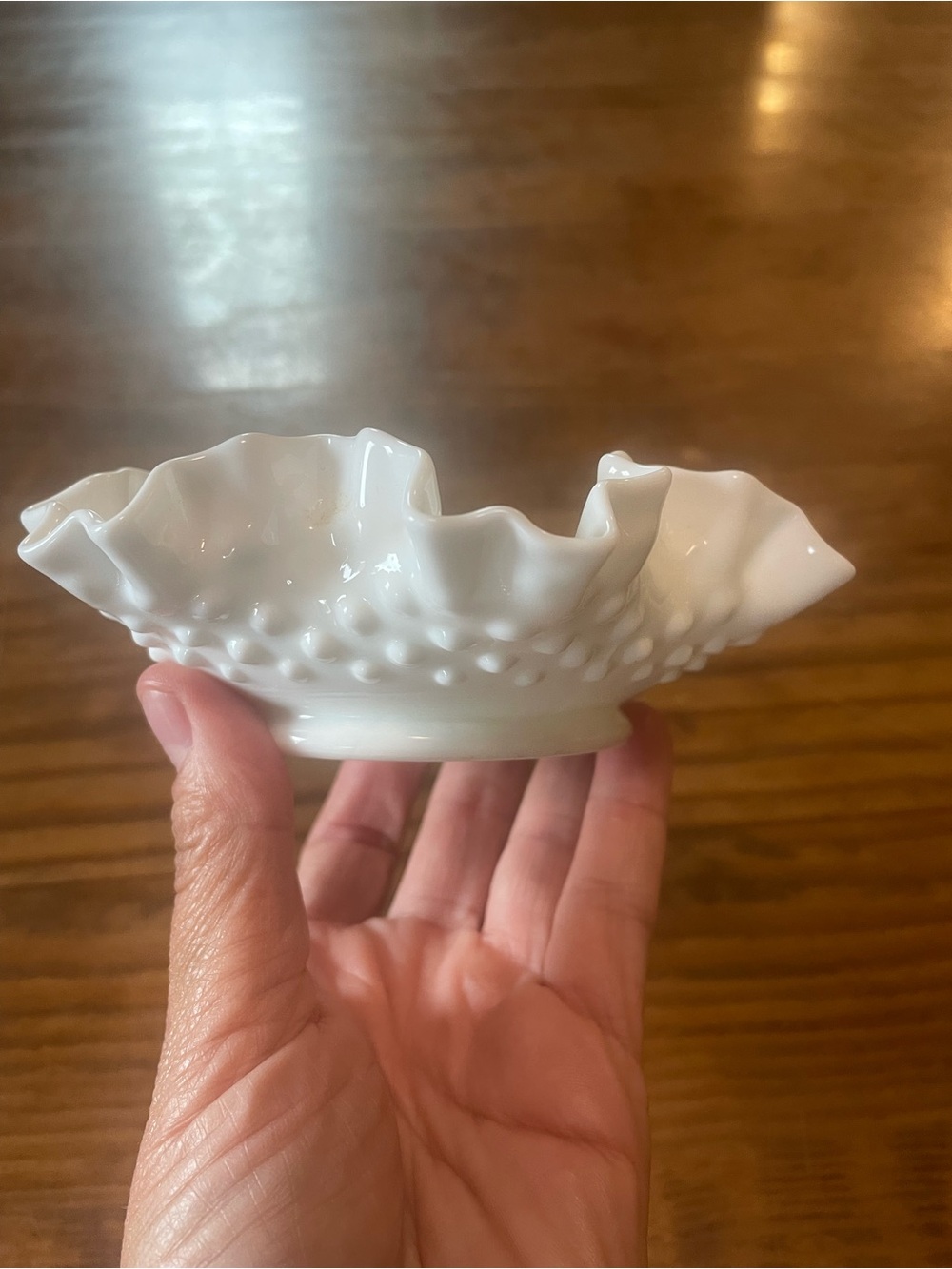 Vintage Fenton White Ruffled Hobnail Milk Glass Decorative Bowl Dish Ashtray